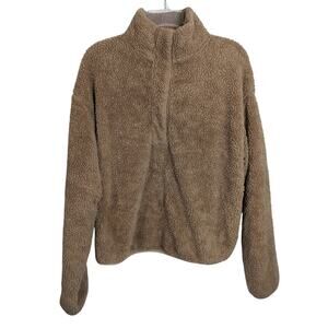 4481) H&M Camel Half Snaps Button Teddy Fleece Jacket Medium